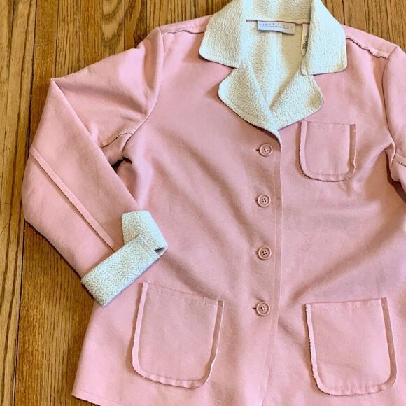 VTG Pink Teddy Shearling Jacket Coat Faux Fur Leather Suede Boho Western Soft L - Picture 7 of 16